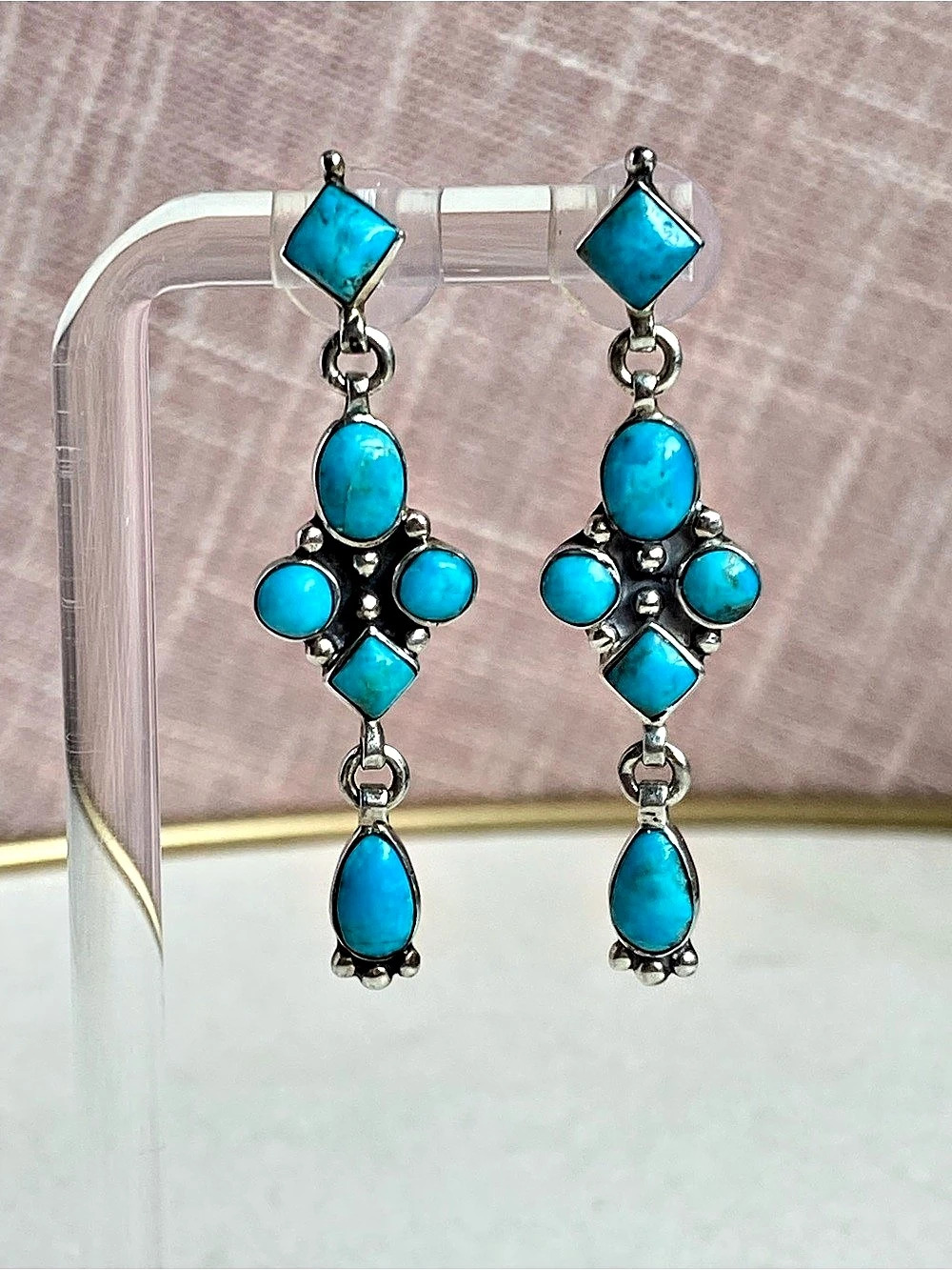 Turquoise & Sterling Silver Dangle Earrings in Blue & Silver